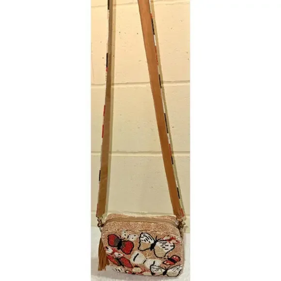 Moyna Colorful Beaded Butterfly Pattern Crossbody(very long strap) Purse Bag - Picture 11 of 14